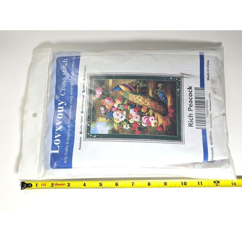 Lovxvouy Rich Peacock Cross Stitch Kit 42x60cm Complete Embroidery Floral Bird - Picture 9 of 9